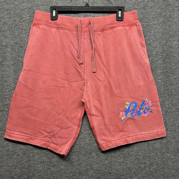 Polo Ralph Lauren Men's Red Knit Sweat‎ Shorts Floral Logo Tropical NWOT Size M - Picture 1 of 10
